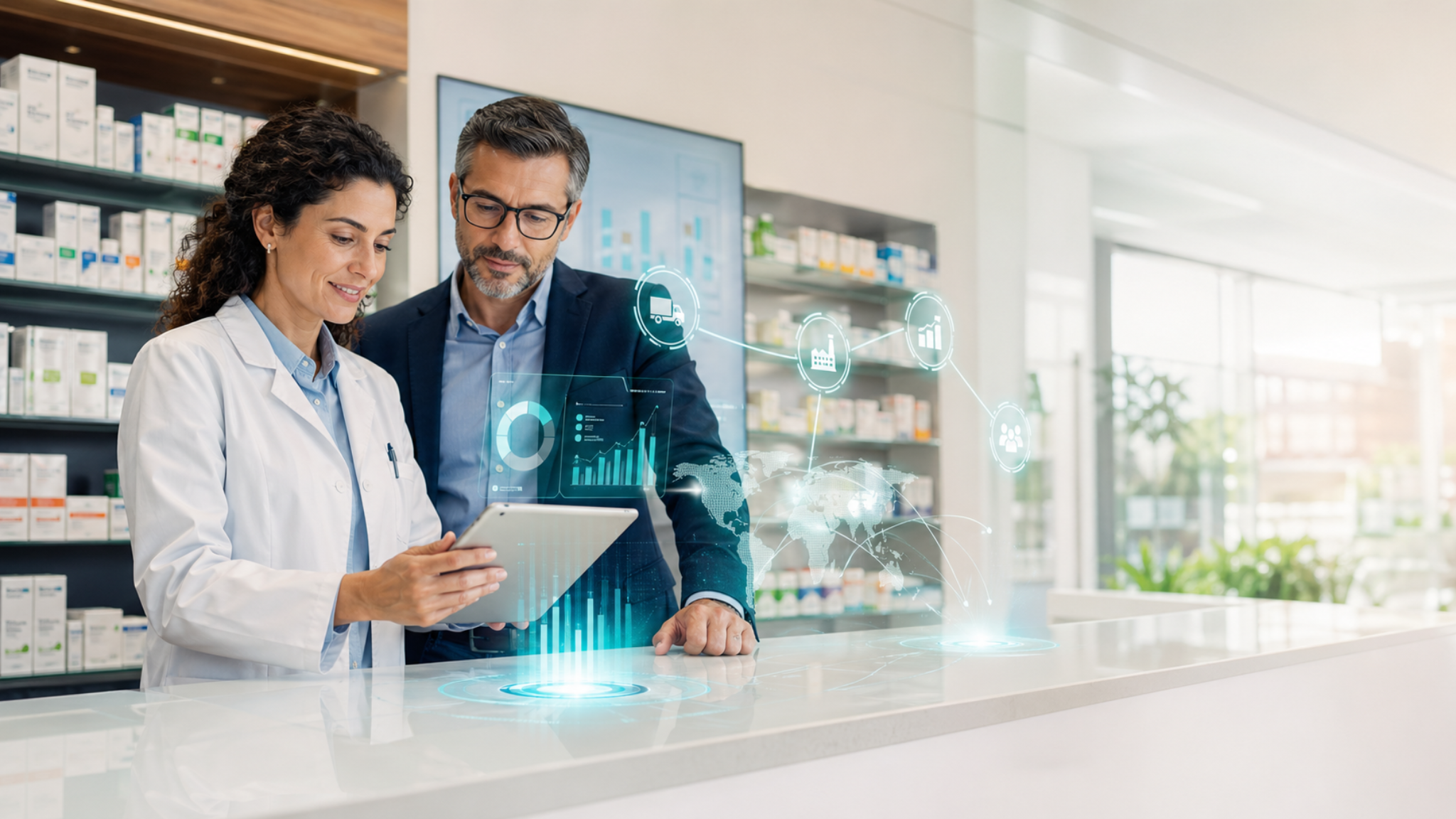 Farmacia moderna con plataforma digital 360